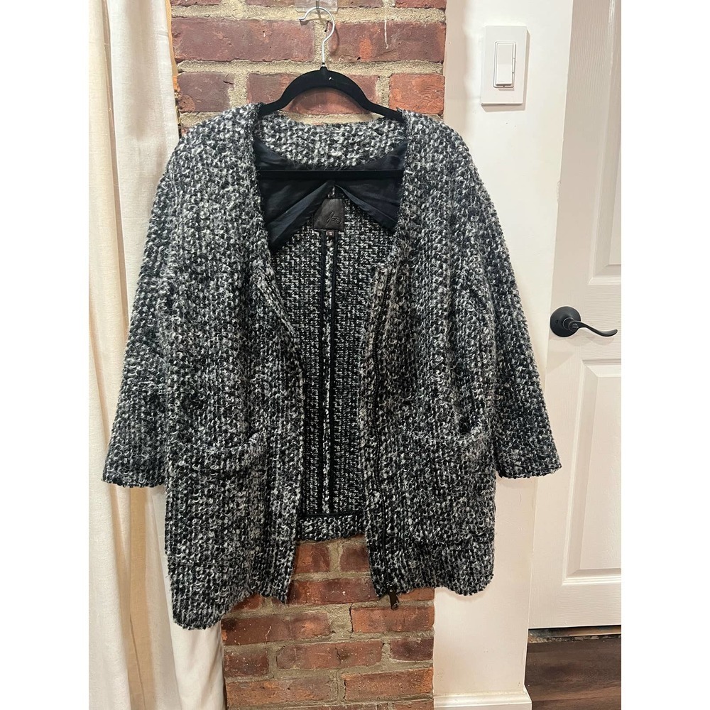 Joie Bouclé Wool Blend Long Cardigan Coat Gray White Size Small - Picture 4 of 7